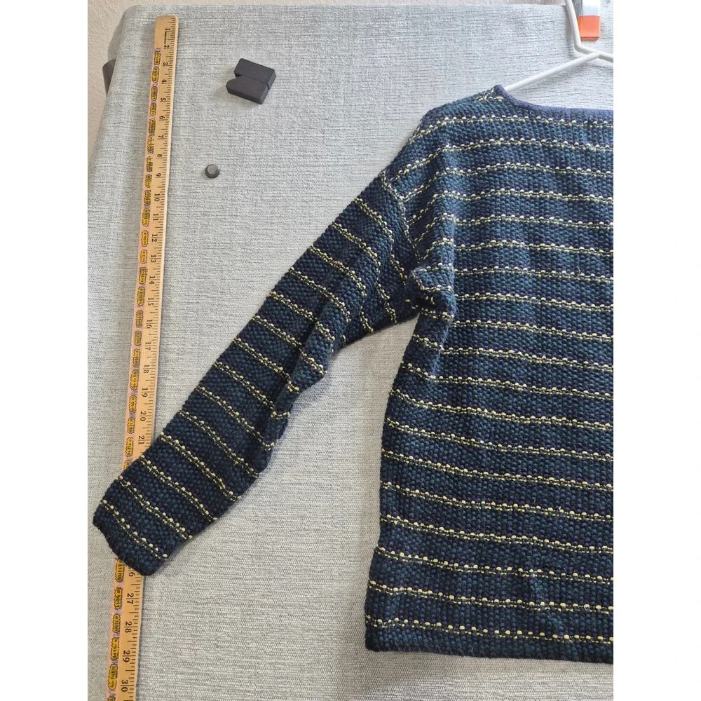 Express Tricot Sweater Womens Small Blue Striped Ramie Chunky Knit Boat Neck